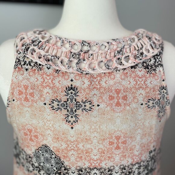Cato Size M Pink Black White Top Sleeveless Loose Crochet Neckline - Picture 5 of 6